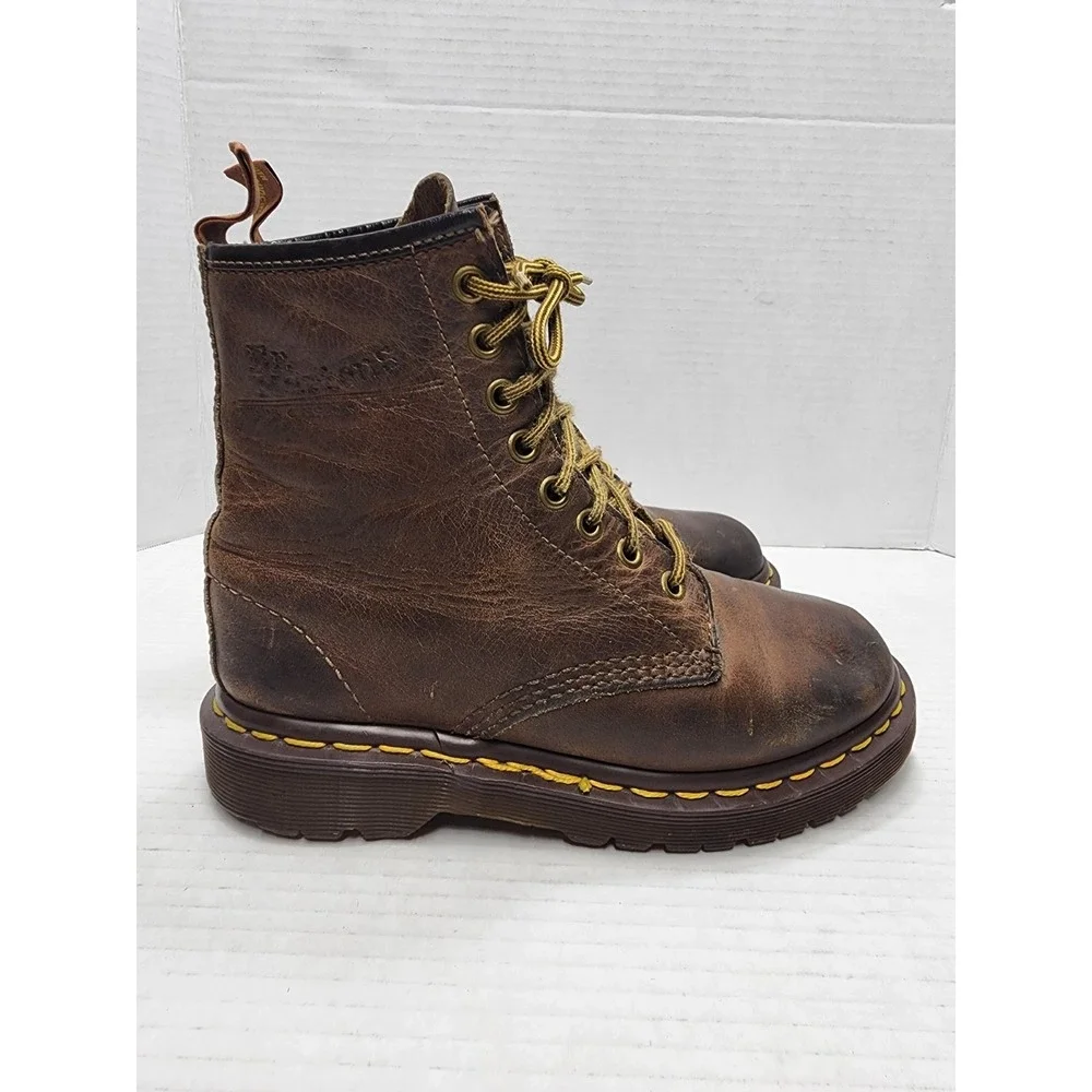Dr Martens Doc Crazy Horse Brown 8-Eye Leather Boots 1460 Women's 5 Vintage